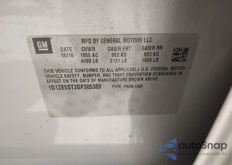 2016 Chevrolet Malibu 1Lt из США, поврежденный, VIN 1G1ZE5ST2GF305383